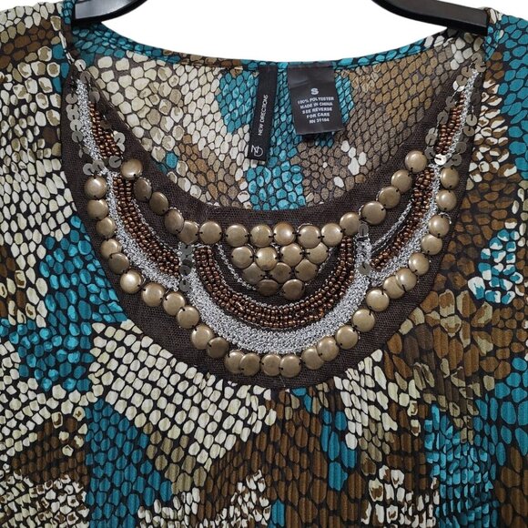 New Directions Womens Multicolor Beaded Crinkle Scoop Neck Blouse Top Size Small - Picture 3 of 5